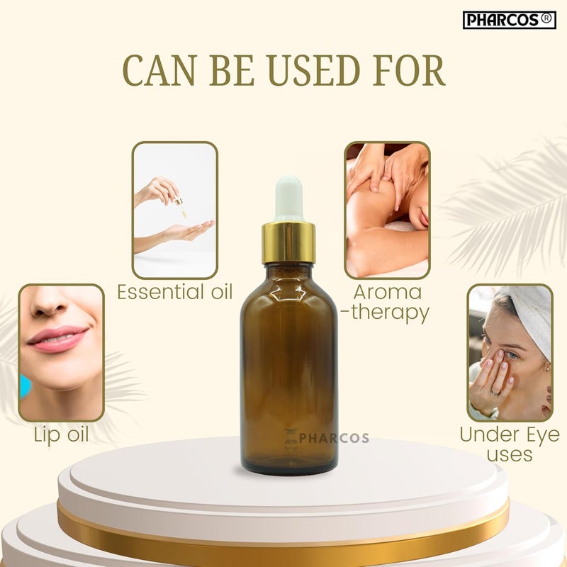 PHARCOS 50ml Amber Glass Bottle with with Gold Ring, White Silicone Teat, Dropper and Plug for Essential Oils, DIY Skin Care, Multipurpose Bottle for Home and Travel Purpose (Amber- 1pc- 50ml) - Image 4