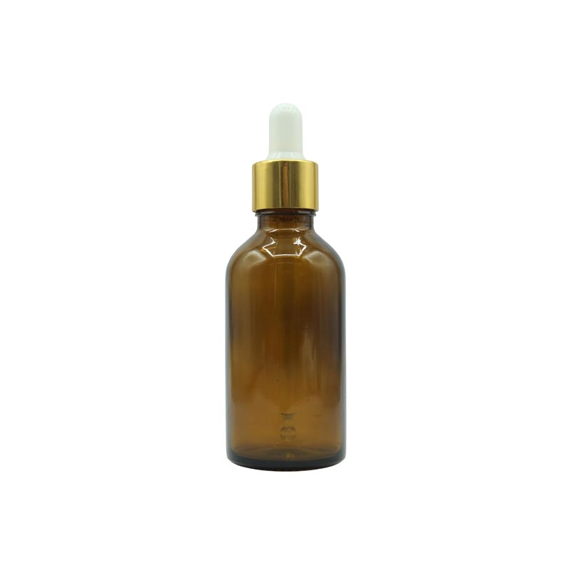 PHARCOS 50ml Amber Glass Bottle with with Gold Ring, White Silicone Teat, Dropper and Plug for Essential Oils, DIY Skin Care, Multipurpose Bottle for Home and Travel Purpose (Amber- 1pc- 50ml) - Image 1