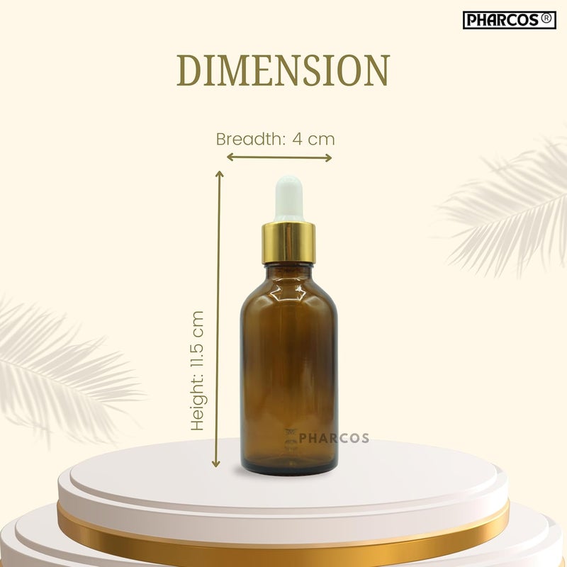 PHARCOS 50ml Amber Glass Bottle with with Gold Ring, White Silicone Teat, Dropper and Plug for Essential Oils, DIY Skin Care, Multipurpose Bottle for Home and Travel Purpose (Amber- 1pc- 50ml) - Image 3