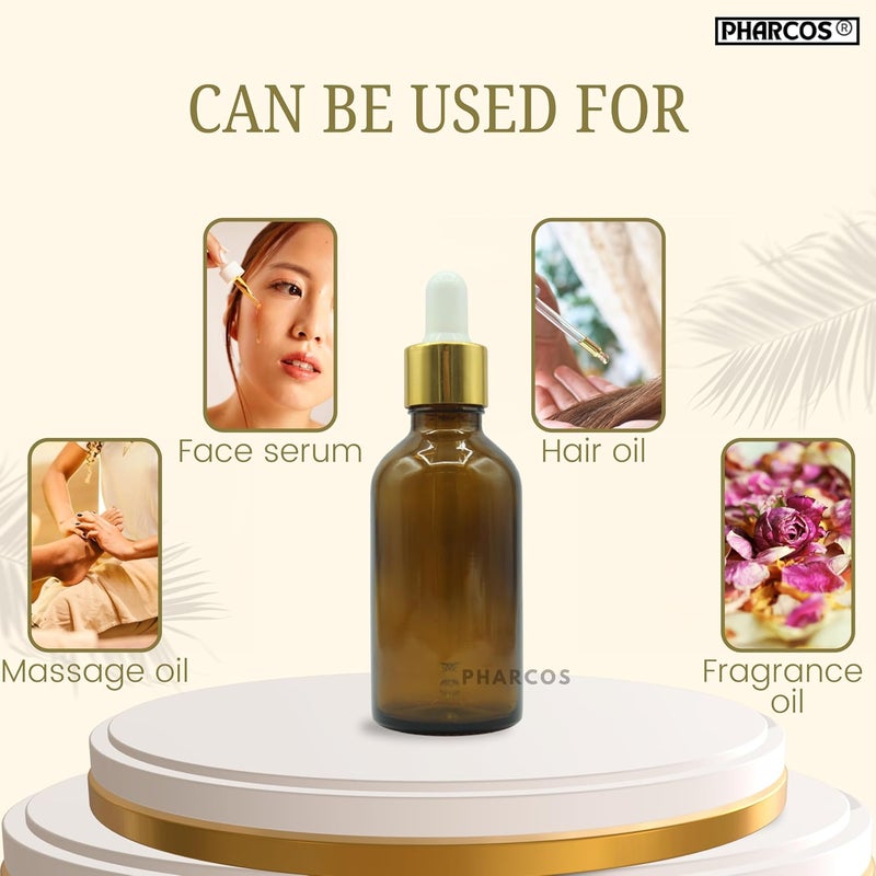 PHARCOS 50ml Amber Glass Bottle with with Gold Ring, White Silicone Teat, Dropper and Plug for Essential Oils, DIY Skin Care, Multipurpose Bottle for Home and Travel Purpose (Amber- 1pc- 50ml) - Image 5