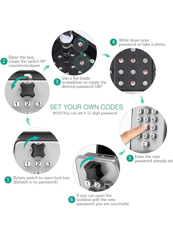 erorex Key Lock Box For Outside Key Safe With Password Large With Reset Table 12 Digit Combination Security Key Box Weatherproof For Outdoor Indoor Storage Box For Home Garage Office Spare Keys - Image 5
