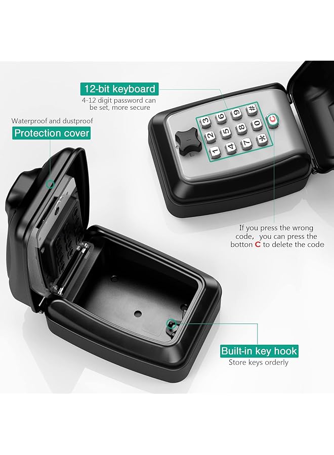 erorex Key Lock Box For Outside Key Safe With Password Large With Reset Table 12 Digit Combination Security Key Box Weatherproof For Outdoor Indoor Storage Box For Home Garage Office Spare Keys - Image 3