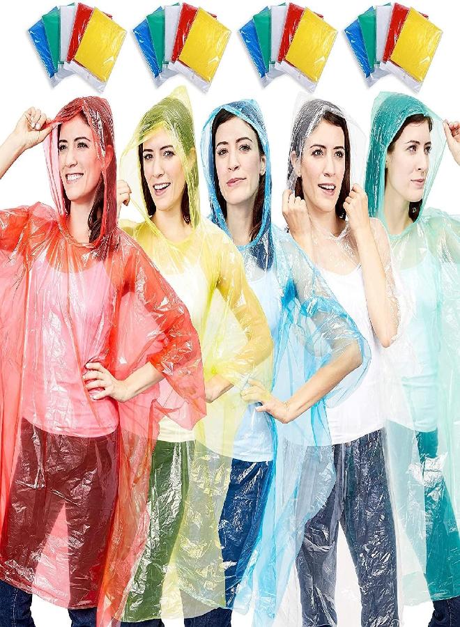 Juvale Juvale 20-Pack Disposable Clear Rain Ponchos with Hood for Adults, Family, Women, Men, Individually Wrapped Bulk Emergency Raincoats, One Size (Red, Yellow, Blue, Clear, Green) - Image 4