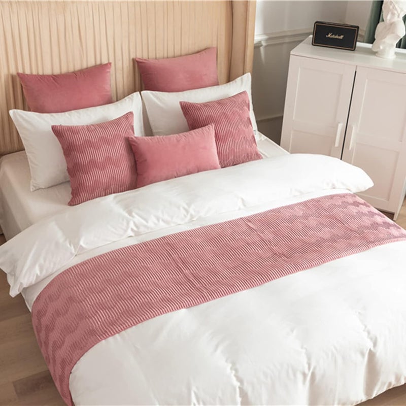 oiakus Solid Color Bed Scarf, Velvet Bed Runner, Modern Wave Pattern Bed Flag, Bed Scarf Runner Bedding Scarves Hotel Bedroom Reversible Double Use Bedding Bed Towel - Image 1