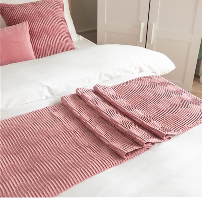 oiakus Solid Color Bed Scarf, Velvet Bed Runner, Modern Wave Pattern Bed Flag, Bed Scarf Runner Bedding Scarves Hotel Bedroom Reversible Double Use Bedding Bed Towel - Image 4