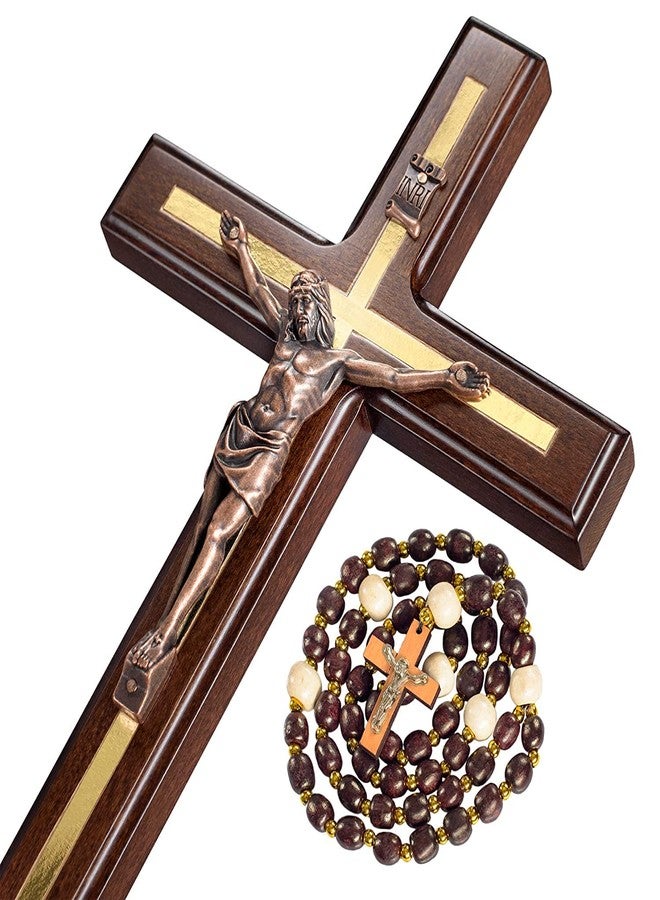 Asterom Handmade Crucifix Wall Cross - Wooden Catholic Crucifix - Hanging Crosses for Home Wall Decor - 12 inch - Image 1