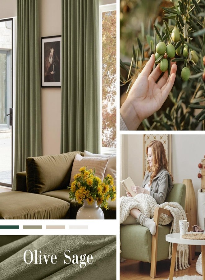 Lazzzy Velvet Blackout Curtains Green 90 Inch Long Thermal Insulated Curtain Heavy Duty Drapes Room Darkening Blackout Curtains Bedroom Window Treatment Set of 2 Panels Rod Pocket Sage - Image 3