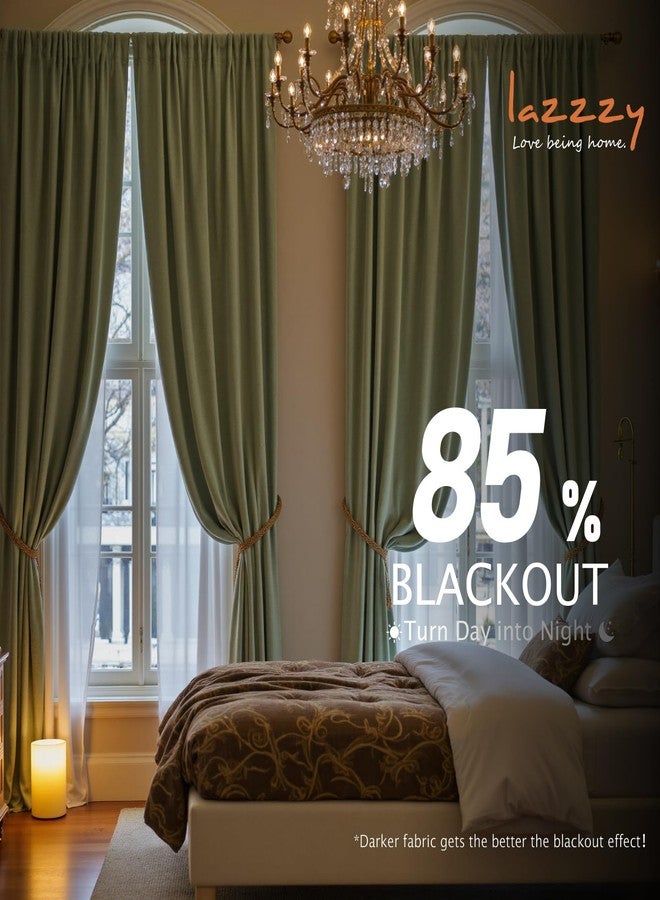 Lazzzy Velvet Blackout Curtains Green 90 Inch Long Thermal Insulated Curtain Heavy Duty Drapes Room Darkening Blackout Curtains Bedroom Window Treatment Set of 2 Panels Rod Pocket Sage - Image 5