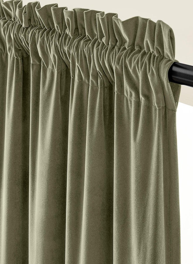 Lazzzy Velvet Blackout Curtains Green 90 Inch Long Thermal Insulated Curtain Heavy Duty Drapes Room Darkening Blackout Curtains Bedroom Window Treatment Set of 2 Panels Rod Pocket Sage - Image 2