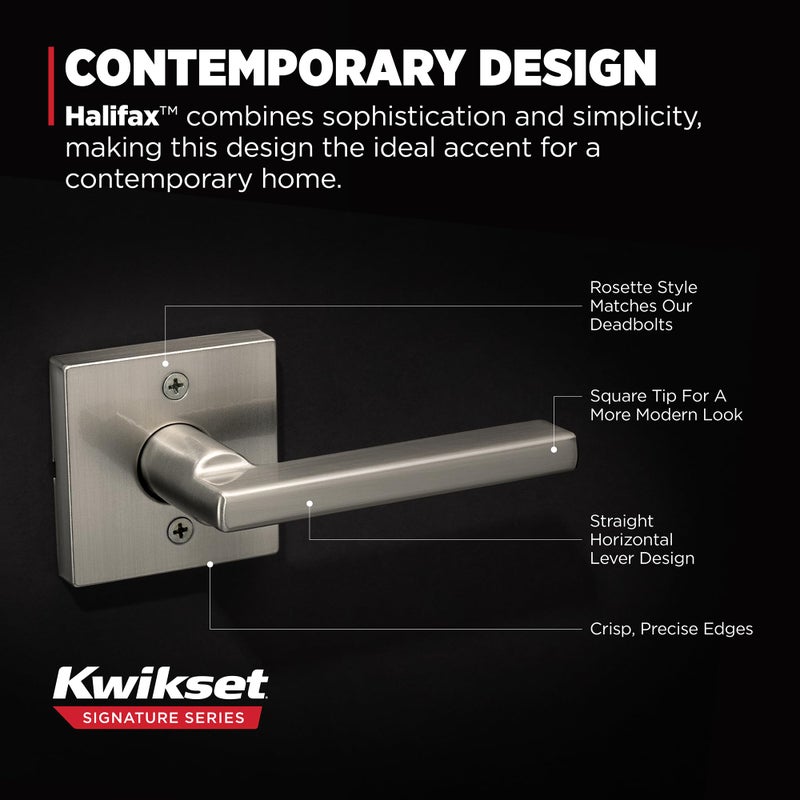 Kwikset Halifax Dummy Door Handle Single Sided Lever For Closets French Double Doors And Pantry Satin Nickel Non-Turning Reversible Interior Push/Pull Lever With Microban Protection - Image 3
