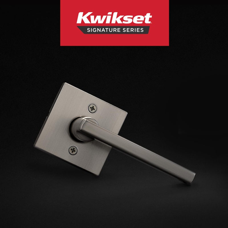Kwikset Halifax Dummy Door Handle Single Sided Lever For Closets French Double Doors And Pantry Satin Nickel Non-Turning Reversible Interior Push/Pull Lever With Microban Protection - Image 2