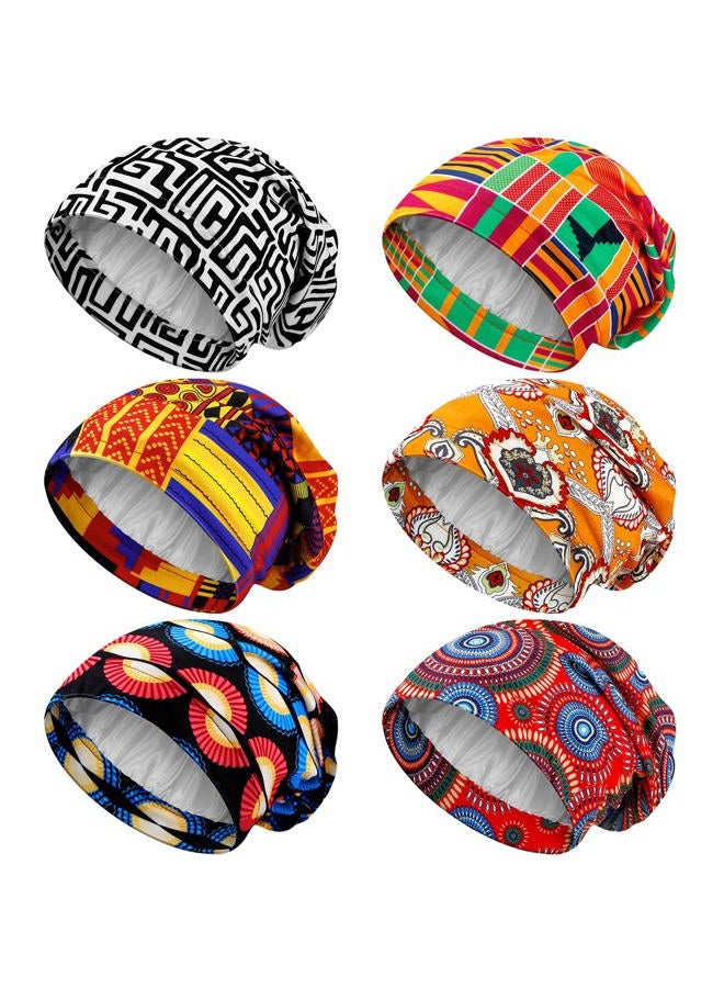 Sintege 6 Pcs Satin Lined Bonnet Sleep Cap for Women Men African Silk Soft Beanie Hair Sleep Wrap for Natural Curly Braids(Bright Patterns) - Image 1