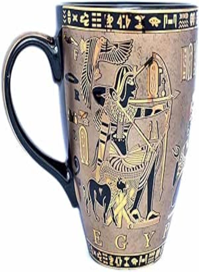 immatgar pharaonic cappuccino Mug ancient Egyptian souvenirs gifts for women and men from Egypt (Chariot - Black - Golden - 400 MM)