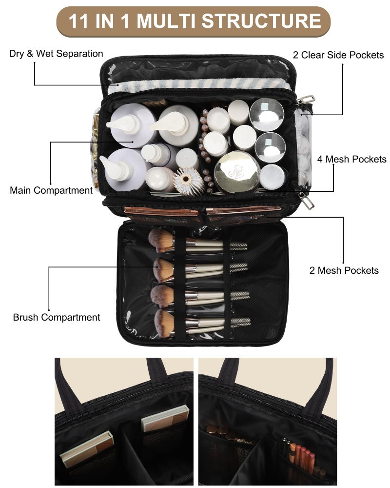WGEAR Travel Toiletry Bag for Women - Large Wide-open Makeup Bag with Compartments, Lightweight Cosmetic Bag with Adjustable Dividers, Puffy Visible Toiletry Organizer for Fulll-Sized Container - Image 3