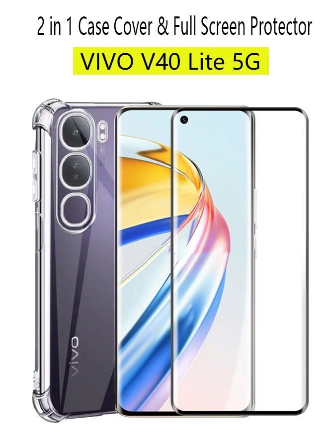 2 in 1 vivo V40 Lite 5G Phone Case Cover & Screen Protector - Shockproof Clear Slim TPU Protective Phone Cover & Full Coverage Delicate Touch Tempered Glass Screen Protector for vivo V40 Lite 5G Clear - Image 1