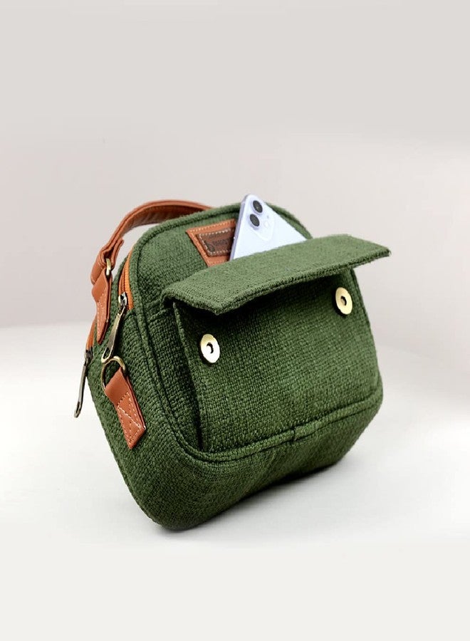 BHASTRA Ready To Go Sling Bag - Green|Handloom Woven Cotton And Vegan Leather|Bag for Women - Girls Travel Crossbody Bags with Adjustable Strap | Ladies Shoulder Purse |Ideal For Gifting - Image 3