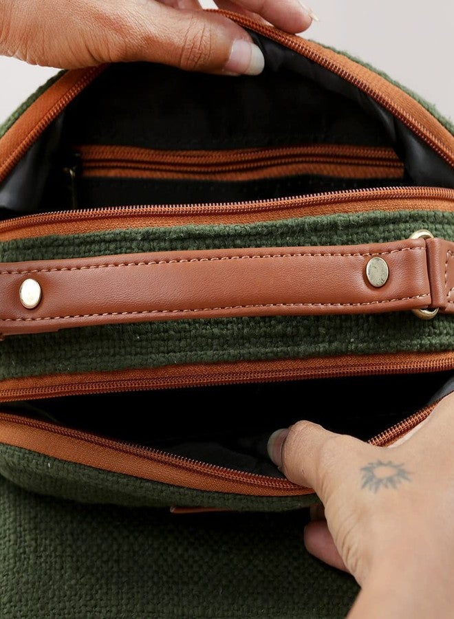 BHASTRA Ready To Go Sling Bag - Green|Handloom Woven Cotton And Vegan Leather|Bag for Women - Girls Travel Crossbody Bags with Adjustable Strap | Ladies Shoulder Purse |Ideal For Gifting - Image 5