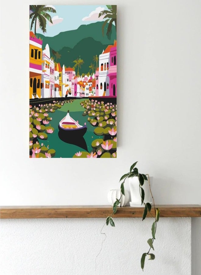 CRAFT MATE CRAFTMATE Framed DIY Paint by Numbers Canvas Art and Craft Kit for Adults and Kids | Tropical Village Boat Design Paint By Numbers Kit | 16 inch x 12 inch - Image 3