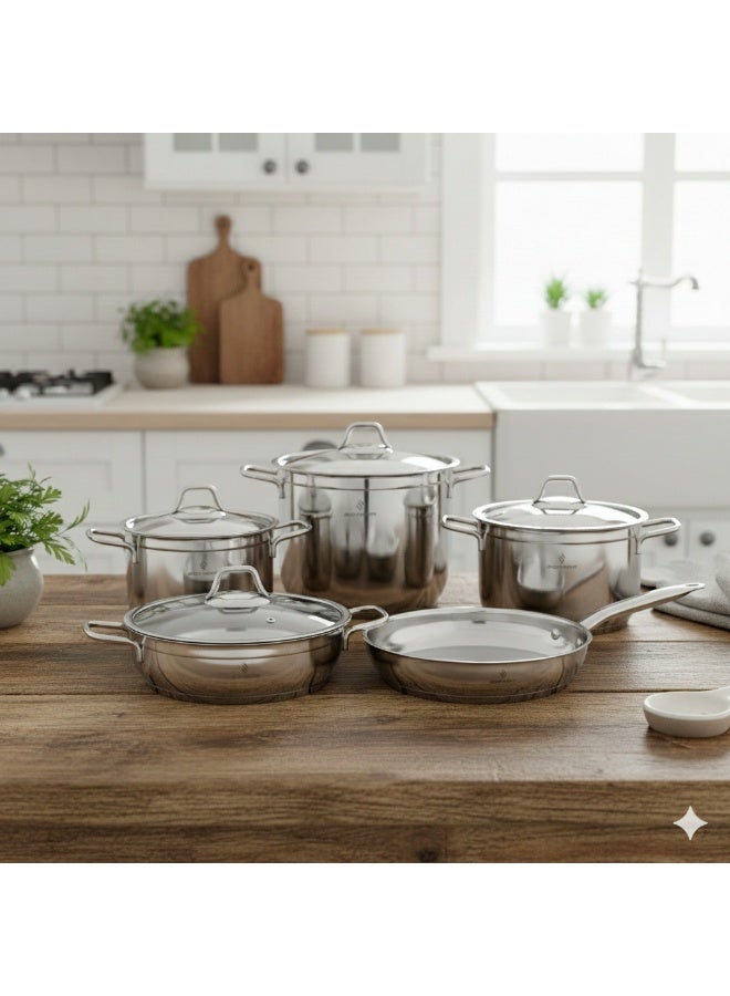 سوفرام طقم قدور سوفرام ستانلس استيل تركي عالي الجودة عدد 9 قطع - Image 1