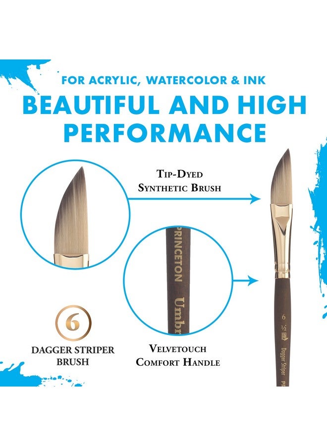 Princeton Umbria Short Handle Synthetic Paint Brush For Watercolor, Acrylic And Oil, Series 6250, Dagger Striper, 6  - Image 4
