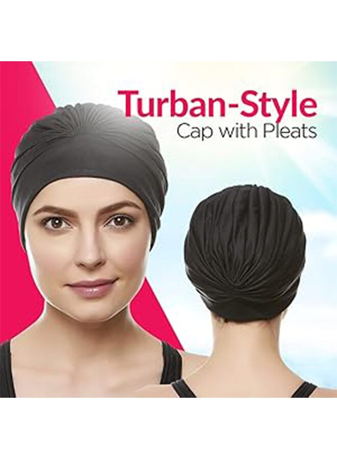 Generic Women Turban Swim Cap, Elastic Bathing Cap Long Short Hair Pleated Turban Swimming Cap Soft Bonnet Beanie Cap - Image 2