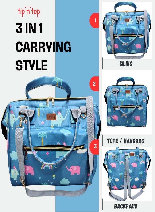 Tip 'n' Top Baby Diaper Handbag 3-in-1 Carrying Styles with Insulated Bottle Pockets Diaper Handbag Maternity Hospital Bag (Blue- Elephant Printed) - Image 3