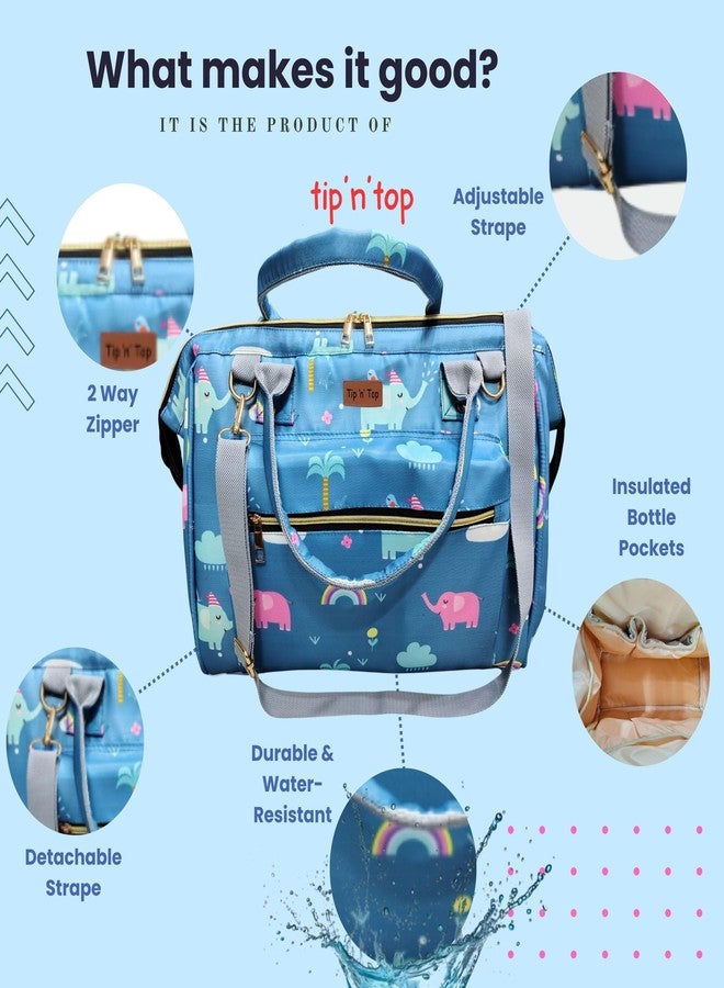Tip 'n' Top Baby Diaper Handbag 3-in-1 Carrying Styles with Insulated Bottle Pockets Diaper Handbag Maternity Hospital Bag (Blue- Elephant Printed) - Image 4