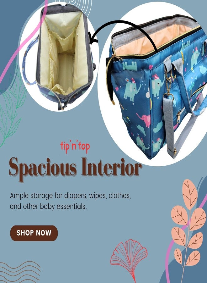Tip 'n' Top Baby Diaper Handbag 3-in-1 Carrying Styles with Insulated Bottle Pockets Diaper Handbag Maternity Hospital Bag (Blue- Elephant Printed) - Image 2