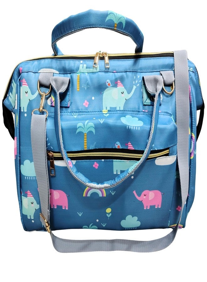 Tip 'n' Top Baby Diaper Handbag 3-in-1 Carrying Styles with Insulated Bottle Pockets Diaper Handbag Maternity Hospital Bag (Blue- Elephant Printed) - Image 1