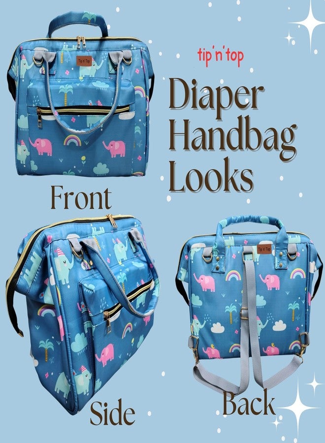 Tip 'n' Top Baby Diaper Handbag 3-in-1 Carrying Styles with Insulated Bottle Pockets Diaper Handbag Maternity Hospital Bag (Blue- Elephant Printed) - Image 5