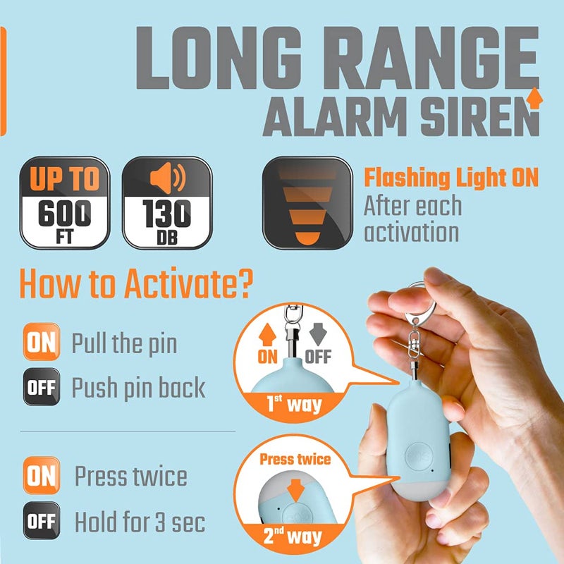 WETEN Rechargeable Self Defense Keychain Alarm – 130dB Loud Emergency Personal Siren with Flashing Strobe Light – SOS Safety Alert Device Key Chain for Women, Kids, Elderly, and Joggers (Pink&Blue) - Image 2