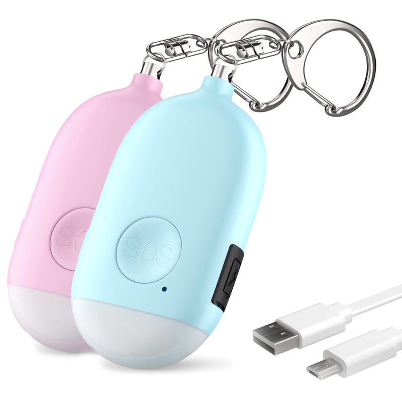 WETEN Rechargeable Self Defense Keychain Alarm – 130dB Loud Emergency Personal Siren with Flashing Strobe Light – SOS Safety Alert Device Key Chain for Women, Kids, Elderly, and Joggers (Pink&Blue) - Image 1