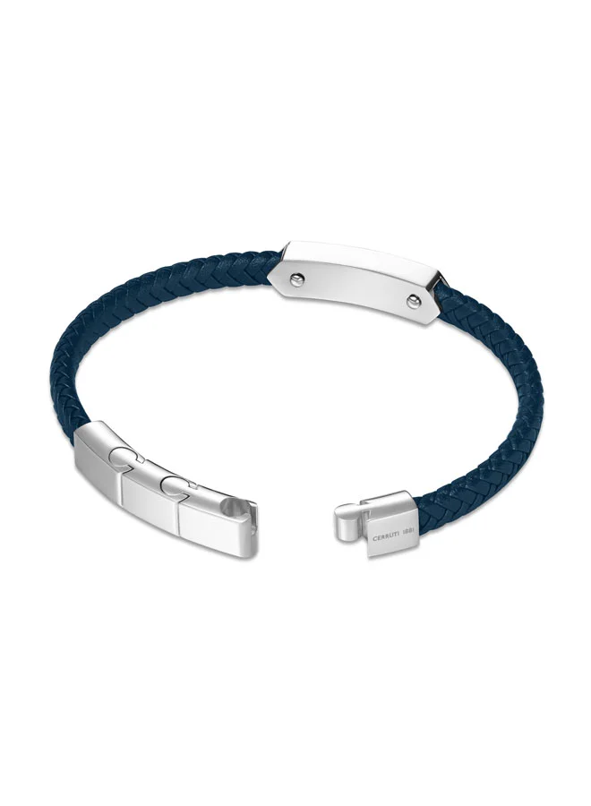 شيروتي 1881 Cerruti 1881 Sandro Navy Leather, Stainless Steel Logo Motif Bracelet for Men