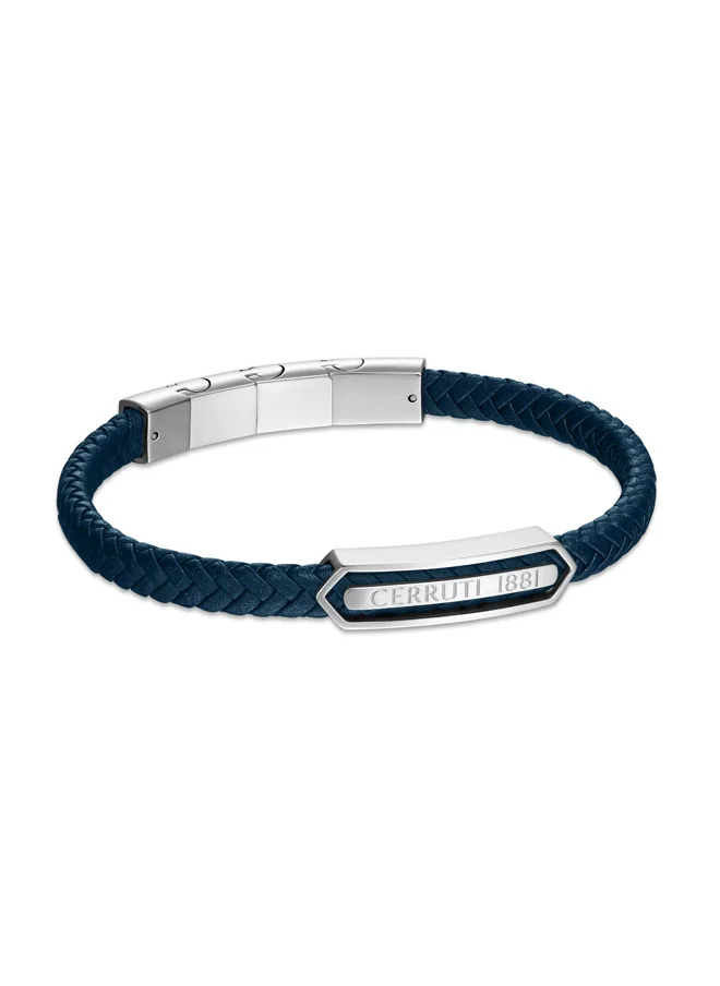 CERRUTI 1881 Sandro Navy Leather, Stainless Steel Logo Motif Bracelet for Men