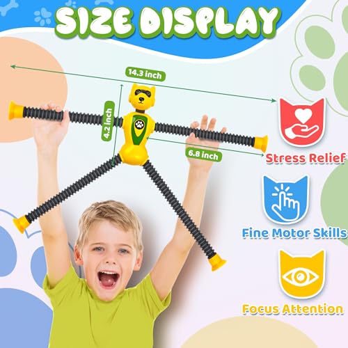 CHESLICR Valentines Day Gift for Classroom Boys Robot Dog Sensory Pop Tube for Toddler Kid 4PC Travel Toys Airplane Car Toy Activities Autistic Road Trip Suction Tube for Boys 3 8 ADHD Autism - Image 5