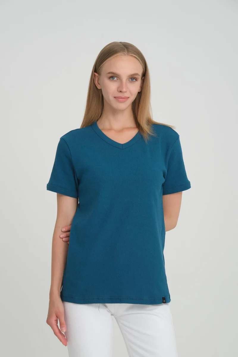 الكسندر جاردي Alexandergardı Ribbed V-Neck Comfort Fit T-Shirt (E24-74602)