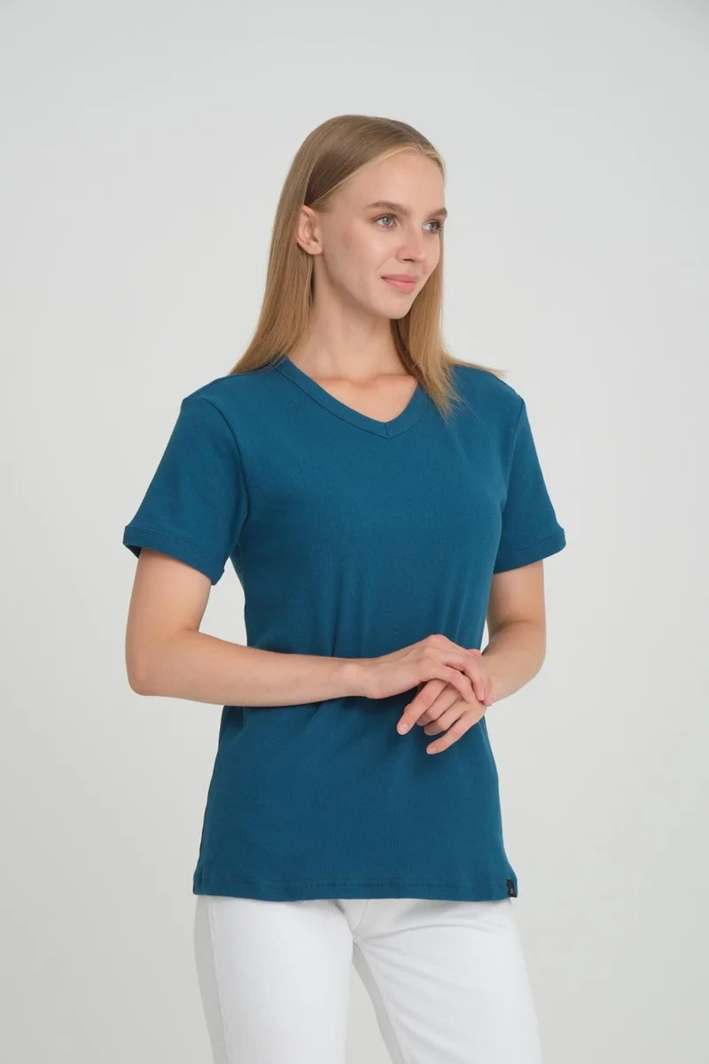 الكسندر جاردي Alexandergardı Ribbed V-Neck Comfort Fit T-Shirt (E24-74602)