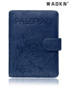 WAOKN Elegant Women's RFID Anti-Theft Passport Holder with Powerful Magnetic Closure, Multi-functional Compartments and High-Quality Leather Travel Document Cover(Blue)  - Image 1