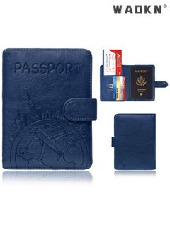 WAOKN Elegant Women's RFID Anti-Theft Passport Holder with Powerful Magnetic Closure, Multi-functional Compartments and High-Quality Leather Travel Document Cover(Blue)  - Image 5