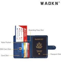 WAOKN Elegant Women's RFID Anti-Theft Passport Holder with Powerful Magnetic Closure, Multi-functional Compartments and High-Quality Leather Travel Document Cover(Blue)  - Image 4