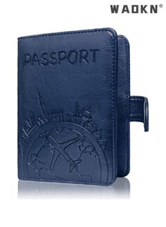 WAOKN Elegant Women's RFID Anti-Theft Passport Holder with Powerful Magnetic Closure, Multi-functional Compartments and High-Quality Leather Travel Document Cover(Blue)  - Image 2