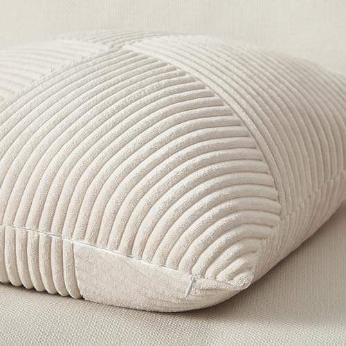 Topfinel Cream White Decorative Neutral Throw Pillow Covers 18x18 Inch for Couch Sofa Bed, Soft Corduroy Striped Patchwork Windmill Textured Square Cushion Covers Set of 2 Spring Boho Home Decor - Image 2
