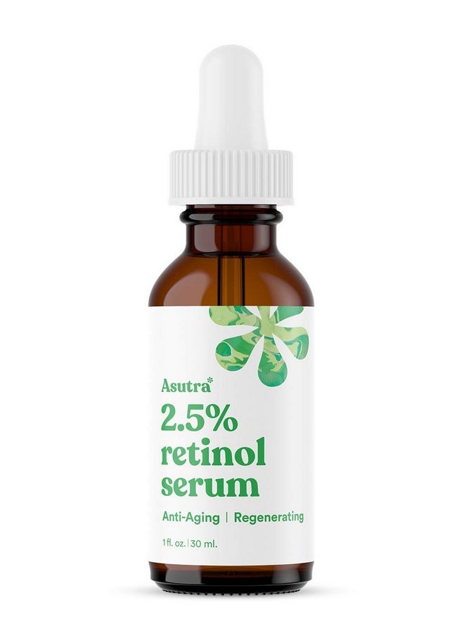 Asutra Anti Aging 2.5% Retinol Serum 1 Fl Oz Ultra Potent & Helps Minimize Signs Of Aging Plump Up Skin & Decrease Pore Size Hyaluronic Acid Vitamin E Wheat Germ Aloe Jojoba Oil  - Image 1