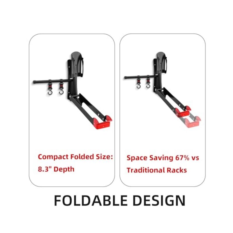 Rotatable Bike Wall Mount eliminates the need to lift heavy garage bike racks after rotation, features three-level wheel adjustment, space-saving, foldable design - Image 3