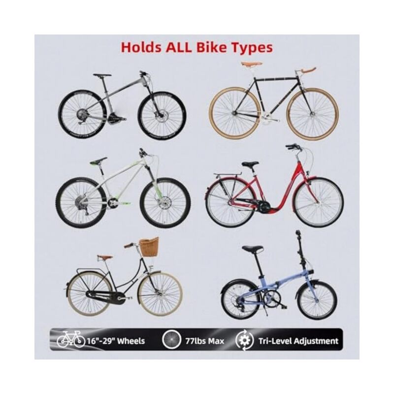 Rotatable Bike Wall Mount eliminates the need to lift heavy garage bike racks after rotation, features three-level wheel adjustment, space-saving, foldable design - Image 4