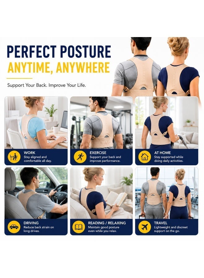 Royal Posture Corrector Back Brace for Men & Women, Adjustable Shoulder Support Belt, Upper Back Straightener, Spine Alignment Brace, Clavicle Support, Rounded Shoulder Corrector, Hunchback Correction Belt, Posture Trainer for Neck, Shoulder & Back Pain Relief, Free Size - Image 3