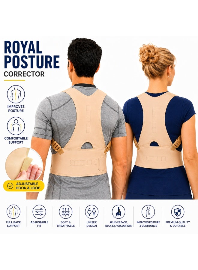 Royal Posture Corrector Back Brace for Men & Women, Adjustable Shoulder Support Belt, Upper Back Straightener, Spine Alignment Brace, Clavicle Support, Rounded Shoulder Corrector, Hunchback Correction Belt, Posture Trainer for Neck, Shoulder & Back Pain Relief, Free Size - Image 1