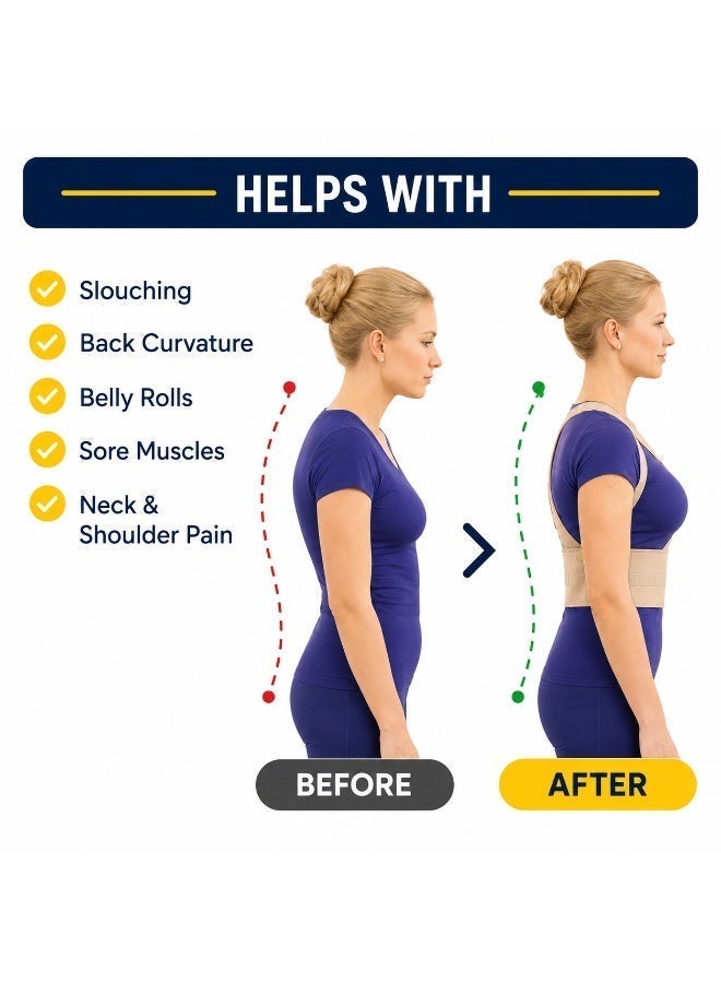 Royal Posture Corrector Back Brace for Men & Women, Adjustable Shoulder Support Belt, Upper Back Straightener, Spine Alignment Brace, Clavicle Support, Rounded Shoulder Corrector, Hunchback Correction Belt, Posture Trainer for Neck, Shoulder & Back Pain Relief, Free Size - Image 4