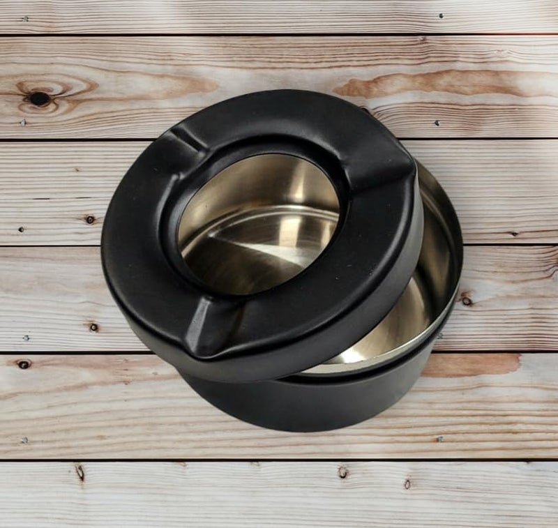 Nooks Stainless Steel Ash Tray for cigarette and Cigar for Home BlaconyRestaurant and Parties in Round shape Matt black color Pack of 5 - Image 2