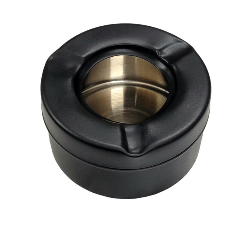 Nooks Stainless Steel Ash Tray for cigarette and Cigar for Home BlaconyRestaurant and Parties in Round shape Matt black color Pack of 5 - Image 1